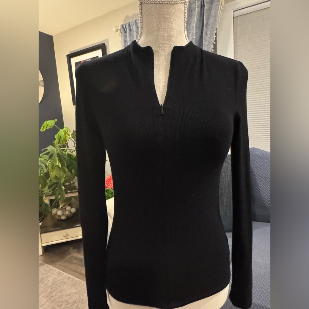 Joah Brown Black Zip-Front Ribbed Top – Worn Once - Picture 4 of 5